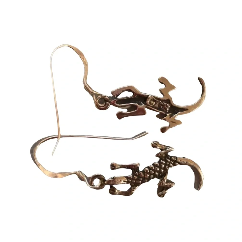 Southwest Gecko Dangle Sterling Earrings Artist Marked .925 Silver